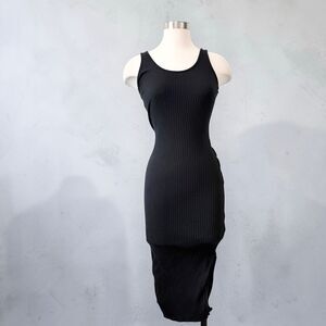 Kotn Ribbed Knit Body Con Dress MIDI Slit Small
